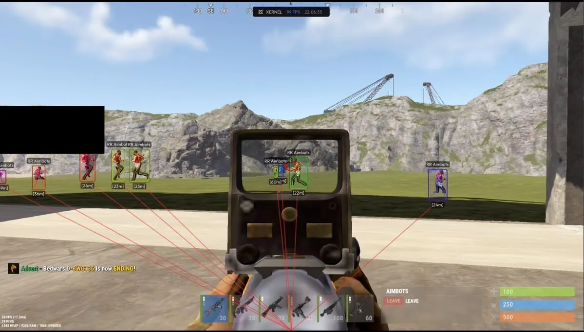 Скриншоты чита Xernel для Rust